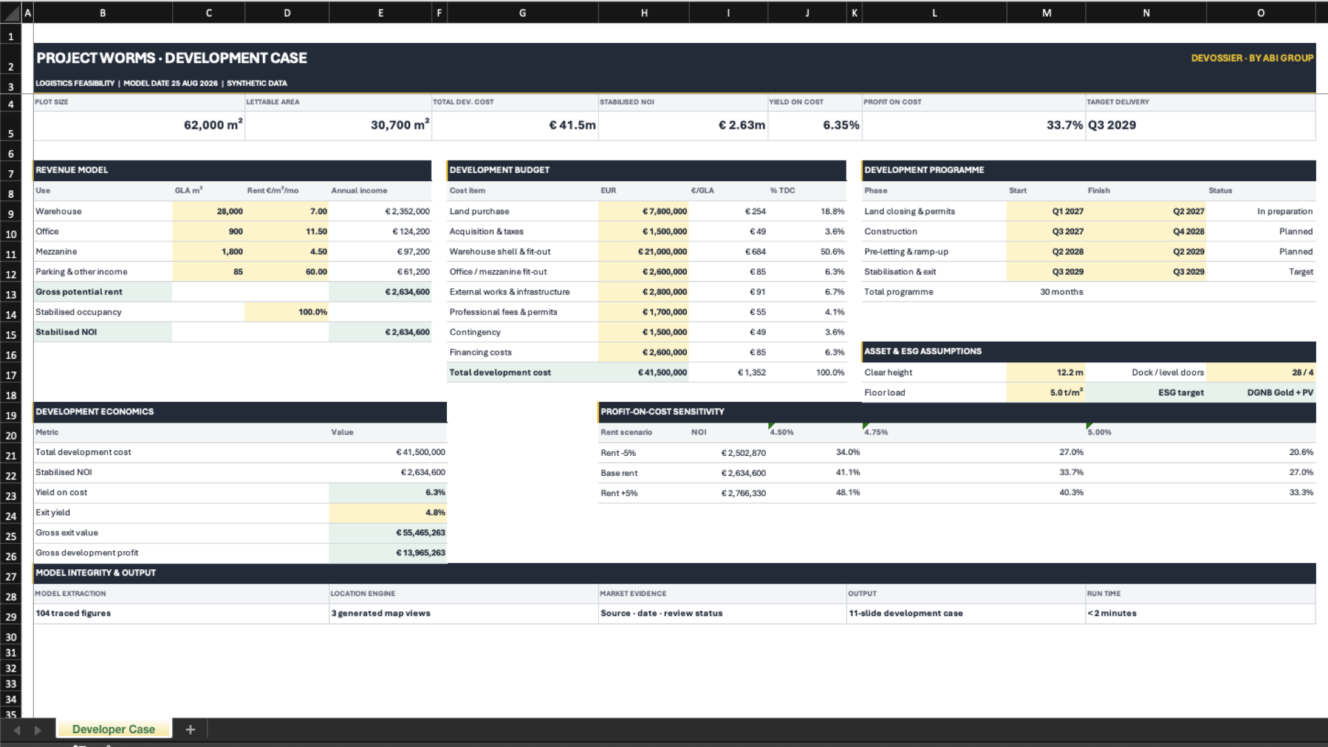 Strukturiertes Excel-Projektmodell für einen Logistik-Development-Case